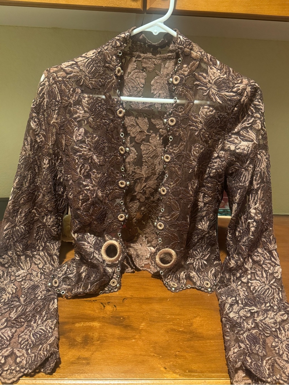 Embroidered Lace Blazer in Brown